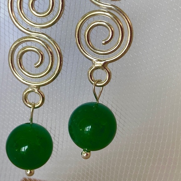 AVENTURINE Sterling Silver Scroll Dangle Earrings - Picture 3 of 11